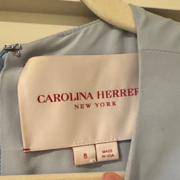 Carolina Herrera Sky Blue Dress with Pink Floral Design - Picture 2 of 4